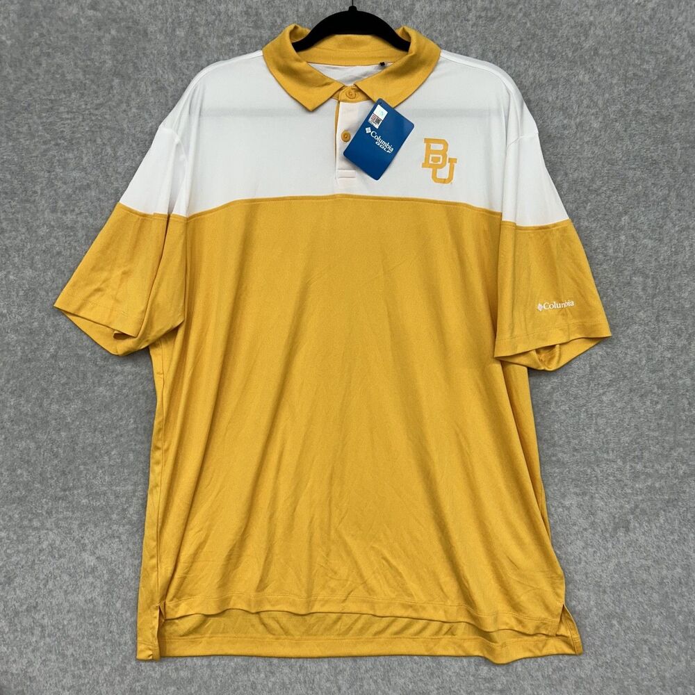 Columbia Men's Size 2XL Baylor Bears University Yellow/White Golf Polo